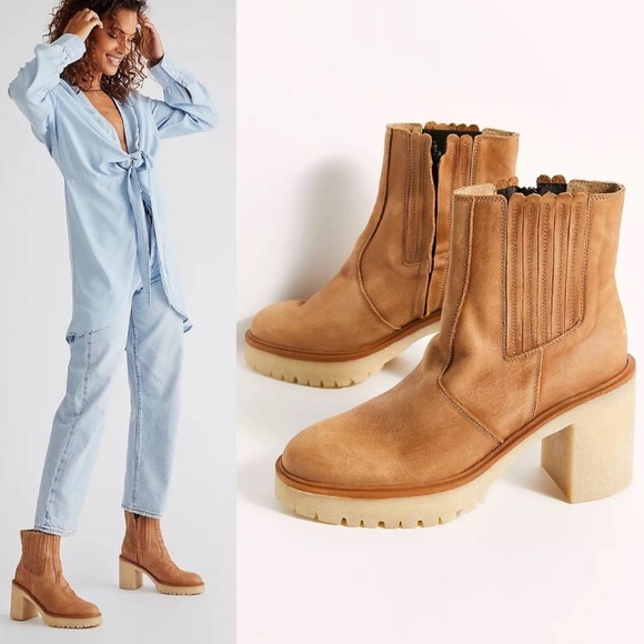 Free People James Chelsea Boot Tan Leather Platform Boots Pull On Style - Picture 3 of 15